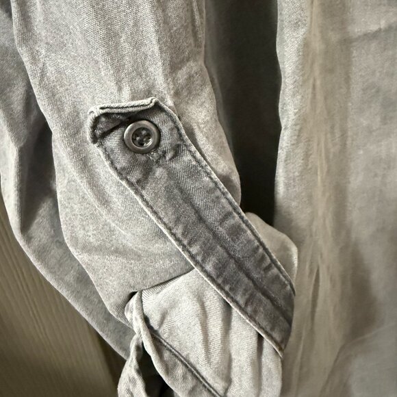 Molly & Isadora 1X Soft Denim Gray Button-Up Shirt with Roll-Tab Sleeves - Picture 3 of 3